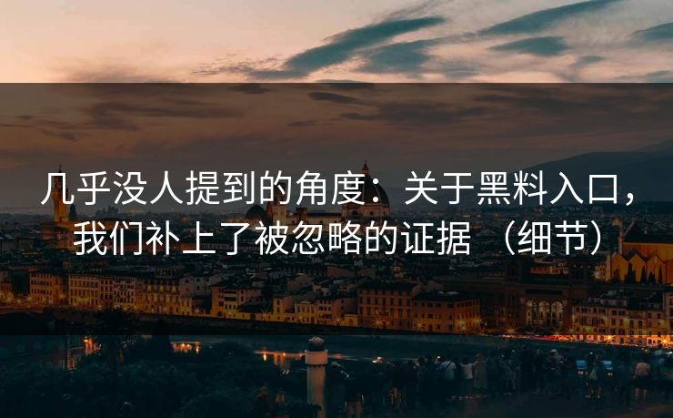 几乎没人提到的角度：关于黑料入口，我们补上了被忽略的证据 （细节）