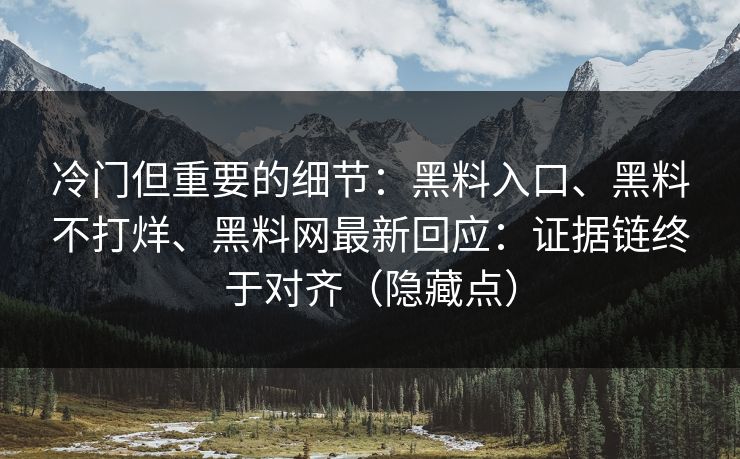 冷门但重要的细节：黑料入口、黑料不打烊、黑料网最新回应：证据链终于对齐（隐藏点）