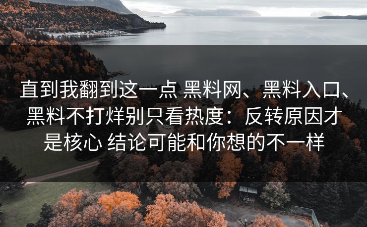 直到我翻到这一点 黑料网、黑料入口、黑料不打烊别只看热度：反转原因才是核心 结论可能和你想的不一样