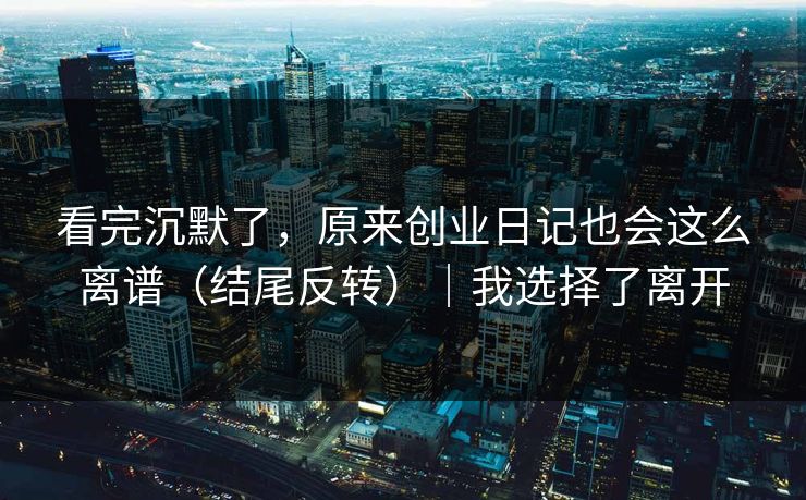 看完沉默了，原来创业日记也会这么离谱（结尾反转）｜我选择了离开