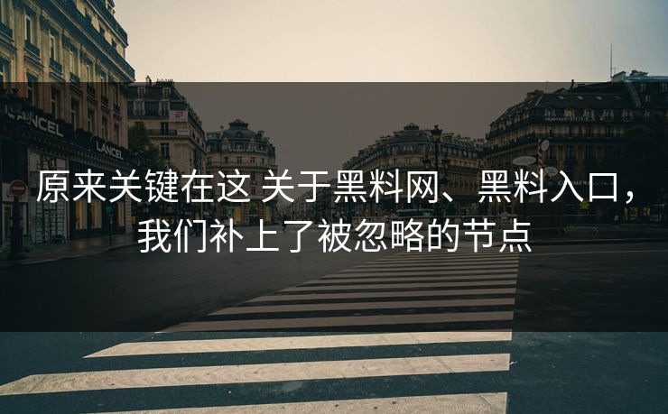 原来关键在这 关于黑料网、黑料入口，我们补上了被忽略的节点