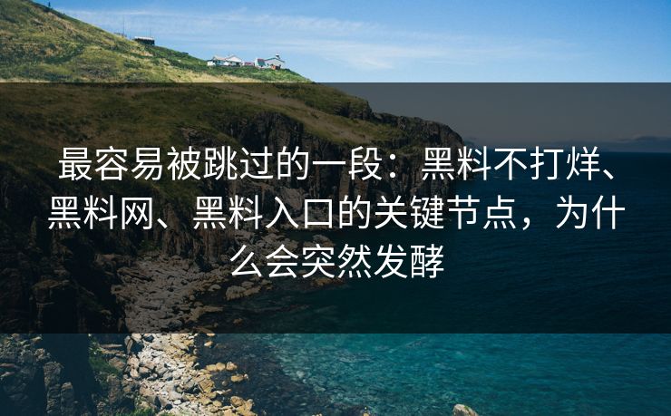 最容易被跳过的一段：黑料不打烊、黑料网、黑料入口的关键节点，为什么会突然发酵