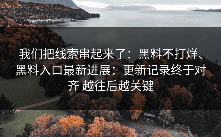我们把线索串起来了：黑料不打烊、黑料入口最新进展：更新记录终于对齐 越往后越关键