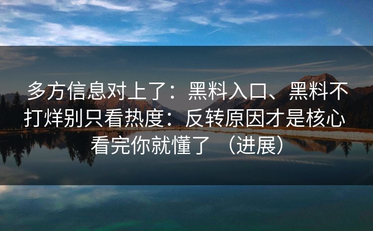 多方信息对上了：黑料入口、黑料不打烊别只看热度：反转原因才是核心 看完你就懂了 （进展）