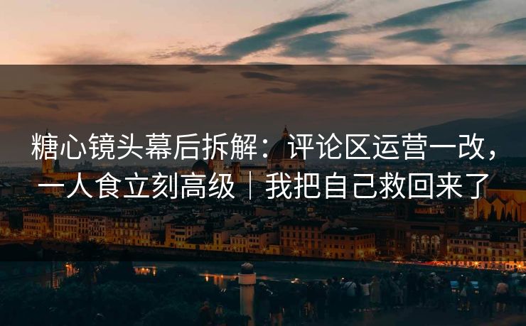 糖心镜头幕后拆解：评论区运营一改，一人食立刻高级｜我把自己救回来了